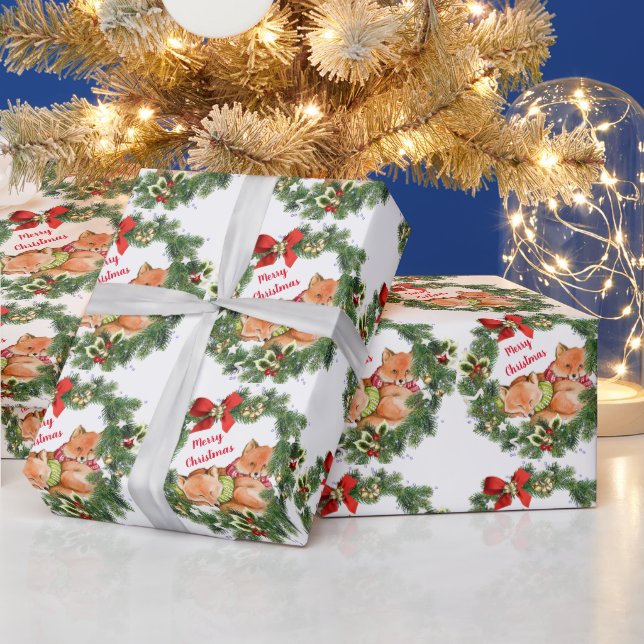 Söta små rävar i julskärp jul presentpapper (Helgdagar)