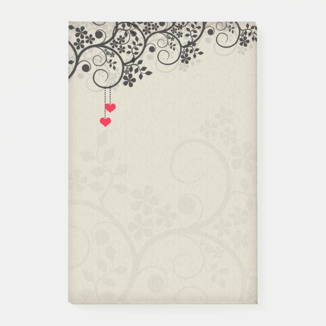 Söta Små Röda Hjärtans Blommiga Design Post-it Block (Framsida)