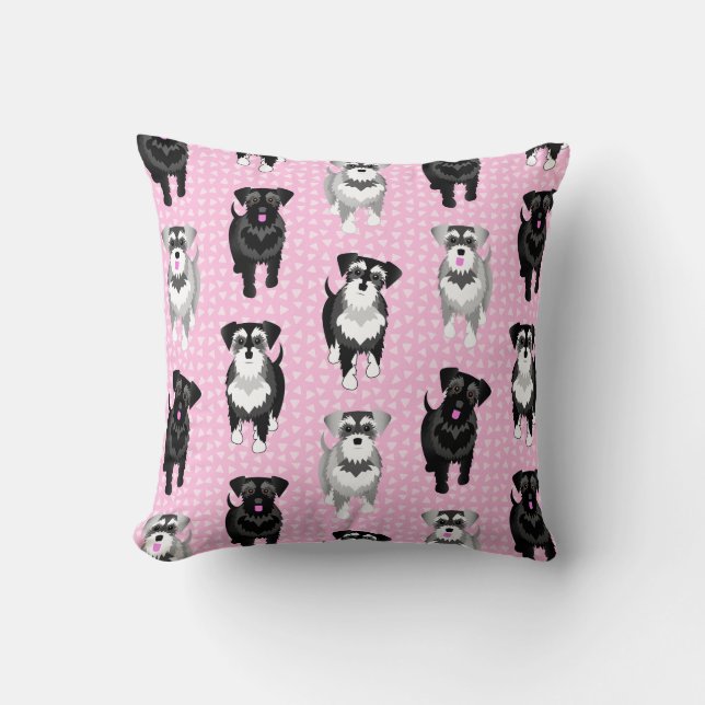 Söta små Schnauzer i rosa retro stil Kudde (Framsida)