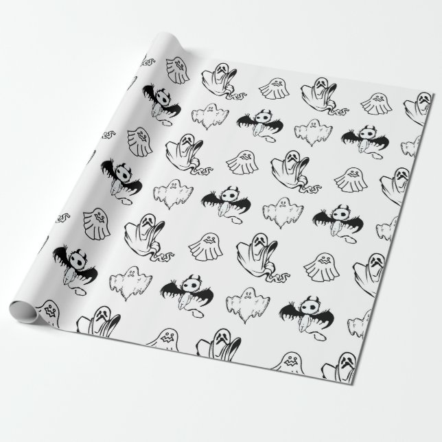 Söta små spök-barn-barnvantar halloween  presentpapper (Utrullad)