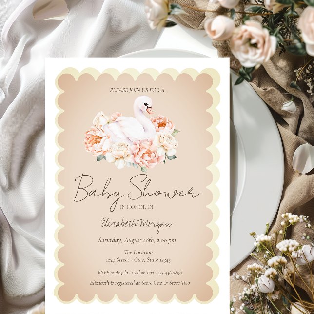 Söta små svanarrosor baby shower  inbjudningar (Skapare uppladdad)