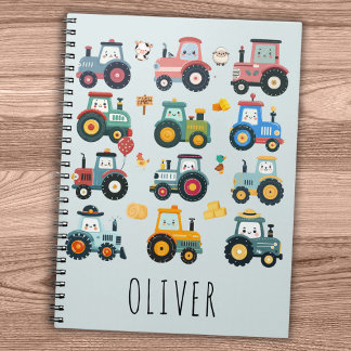 Söta små traktorer på en gård anteckningsbok