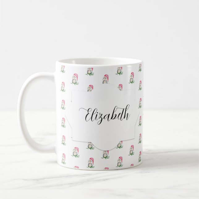 Söta små ugglor akvarellmonogrammerade kaffemugg (Vänster)