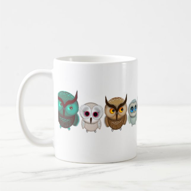 Söta små ugglor illustrationer kaffemugg (Vänster)