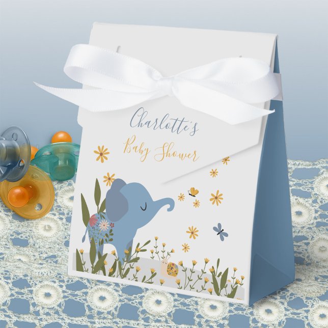 Söta smådjurbarn Blommig babyfest Presentaskar (Cute Wild Animal Elephant Giraffe Baby Shower Favor Boxes ©Susanne Sachers - Sunny Mind Design 🌞)