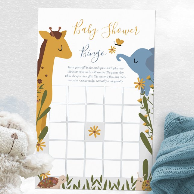 Söta smådjurs blommiga bebisfest-bingospel (Wild Animals Floral Baby Shower Bingo Game ©Susanne Sachers - Sunny Mind Design 🌞)