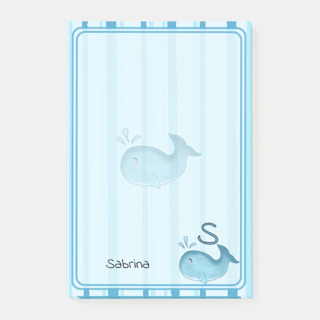 Söta småval blå ränder Post-It-lappar Post-it Block (Framsida)