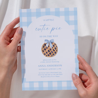 Söta Smultron Blå Band Pojke Babyshower Inbjudningar