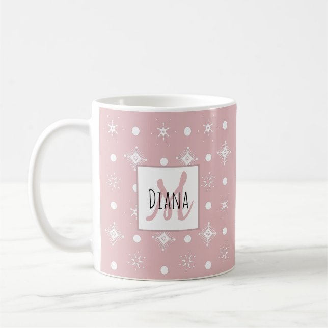 Söta snöflingor Namn Monogram Initial Jul  Kaffemugg (Vänster)