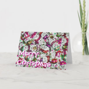 Söta Snögubbar Rosa "God jul framsida Helgkort