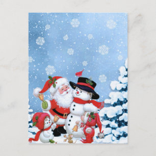 Söta Snögubbe och Santa Vykort