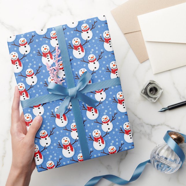 Söta snögubbe och snöflingor presentpapper (Skapare uppladdad)