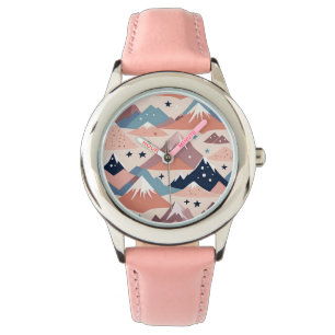 Söta snöiga berg och stjärnmönster rosa armbandsur