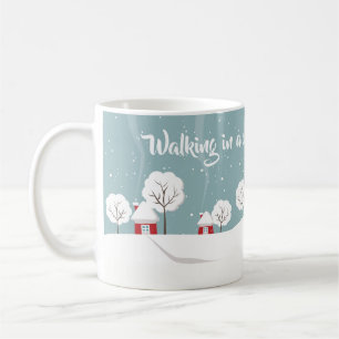 Söta snöiga hus och träd vinter kaffemugg
