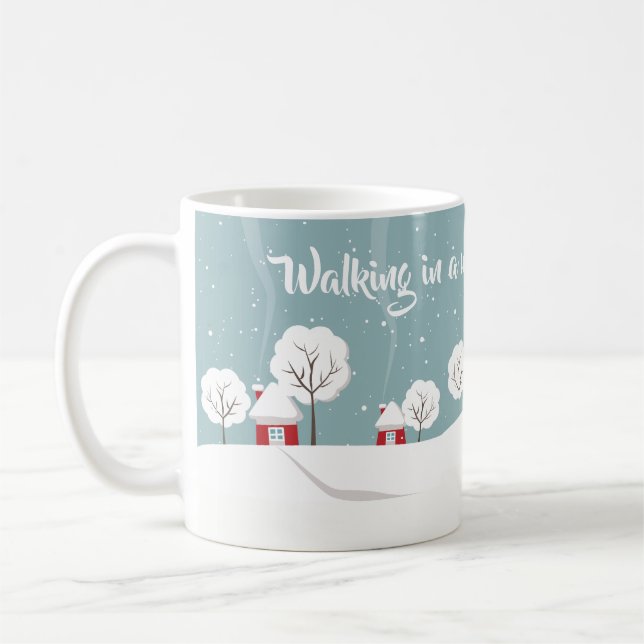 Söta snöiga hus och träd vinter kaffemugg (Vänster)