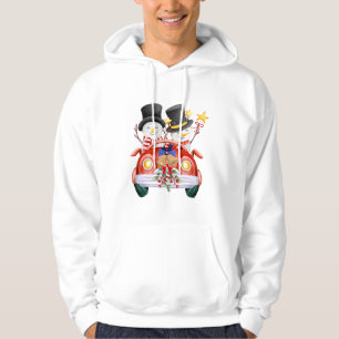 ☃️ Söta Snömän Drar Röd Julbil Hoodie