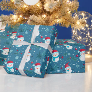 Söta snömän grönska snö blå jul presentpapper