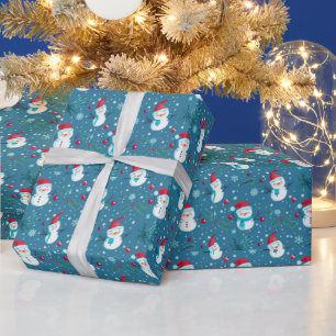 Söta snömän grönska snö blå jul presentpapper