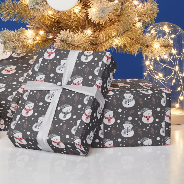 Söta snömän Grönska Snö Grå jul Presentpapper (Helgdagar)