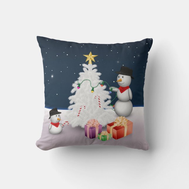 Söta snömän med julgran kudde (Framsida)