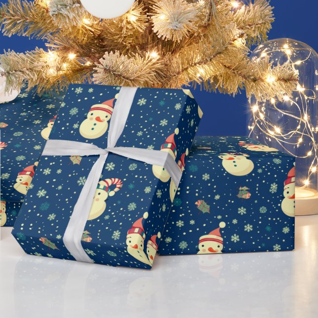 Söta Snömän Snöflingor Blå Jul Presentpapper (Helgdagar)