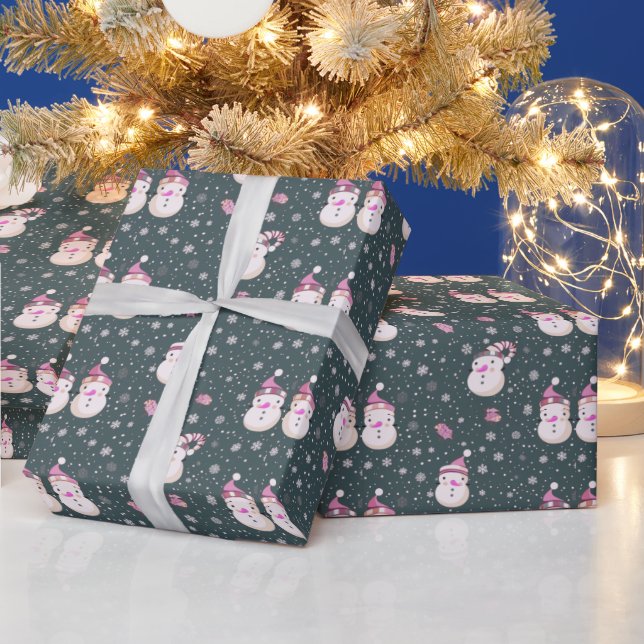 Söta snömän snöflingor grön jul presentpapper (Helgdagar)