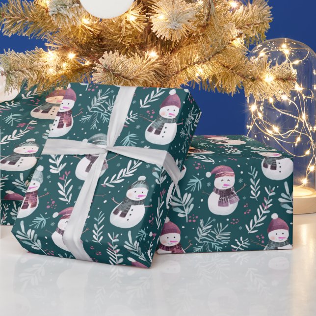 Söta snömännens grönska gröna jul presentpapper (Helgdagar)