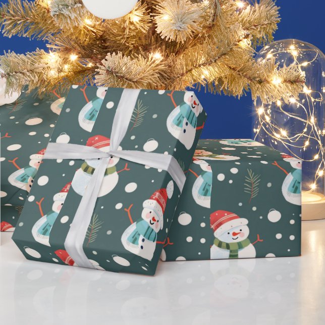 Söta snömännens grönska snö grönt jul presentpapper (Helgdagar)