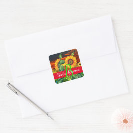 Söta Snygga Solrosor: Elegant Monogram Fullständig Fyrkantigt Klistermärke
