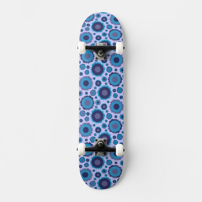 Söta solmönster i flera blå färger mini skateboard bräda 18,5 cm (Framsida)