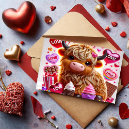 Söta som Candy Highland Cow-Valentineser Helg Vykort