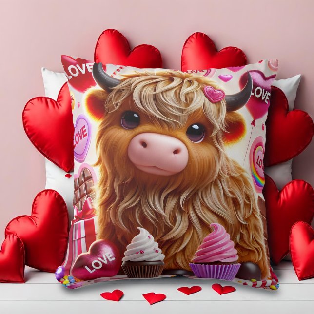 Söta som Candy Highland Cow-Valentineser Kudde (Skapare uppladdad)