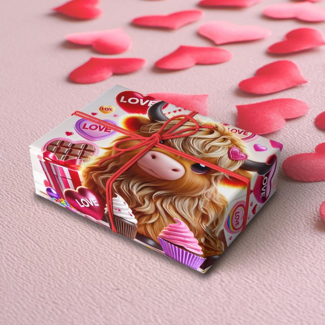 Söta som Candy Highland Cow-Valentineser Presentpapper (Skapare uppladdad)