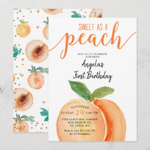 Söta som en Peach Girl första födelsedagen Inbjudningar