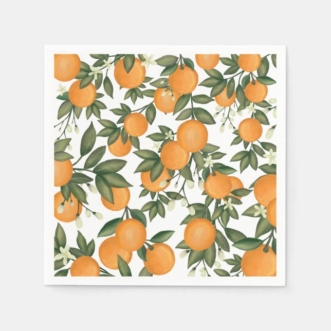 Söta sommar citrus botaniska apelsiner grönska pappersservett (Framsidan)
