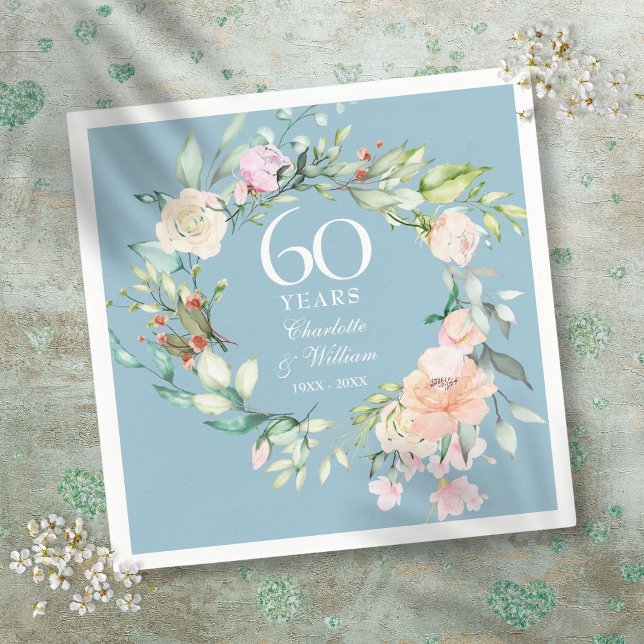 Söta sommaren Ro Garland 60/75:e-årsdagen Pappersservett (Sweet Summer Roses Garland 60th / 75th Anniversary Napkins)