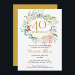 Söta sommaren-Rosor Garland Monogram 40 födelsedag Inbjudningar<br><div class="desc">Den här chicens botaniska 40-dagarsinbjudan med en känslig blommigt i vattenfärg kan vara personlig med din speciellare dagsinformation. Den omvända har en matchande blommigt garland som ramar in din monogram initialer i elegant guld på en gyllene bakgrund. Designad av Thisisnotme©</div>
