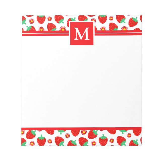 Söta sommarjordgubbar Monogram-block Anteckningsblock (Framsida)