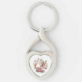 Söta sommarkörsbär twisted heart silverfärgad nyckelring
