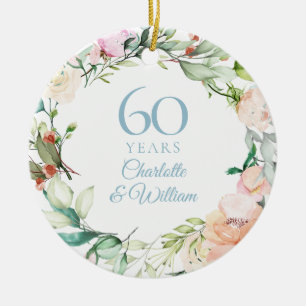 Söta sommarrosengarland 60-årsjubileum julgransprydnad keramik