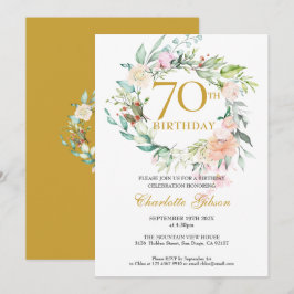 Söta sommarrosgarland monogram 70-årsdag inbjudningar