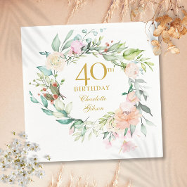 Söta sommarrosor girlang 40-årsdag pappersservett
