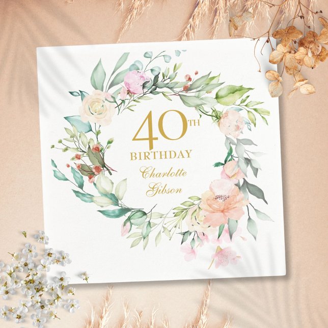 Söta sommarrosor girlang 40-årsdag pappersservett (Sweet Summer Roses Garland 40th Birthday Napkins)