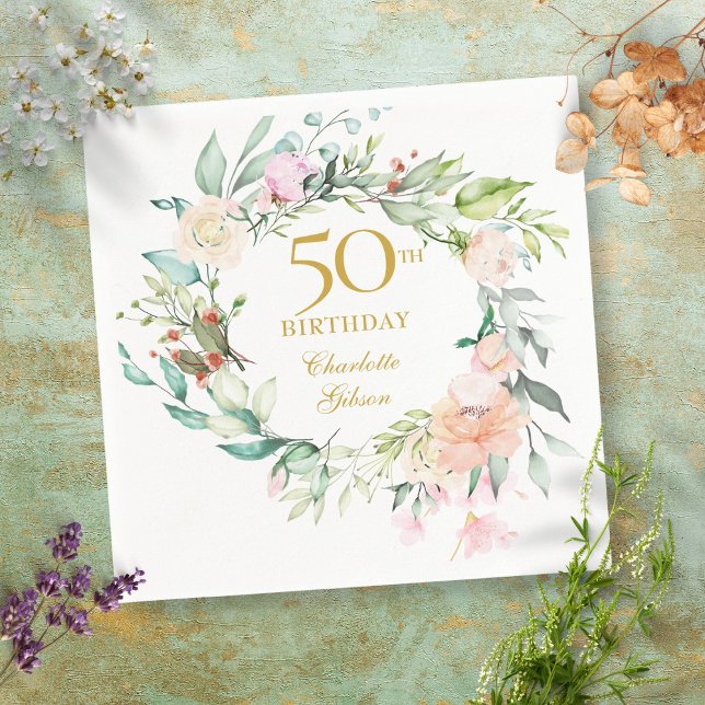 Söta sommarrosor girlang 50-årsdag pappersservett (Skapare uppladdad)