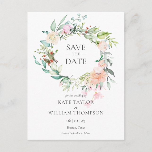 Söta sommarrosor girlang Spara datumet Meddelande Vykort (Framsida)