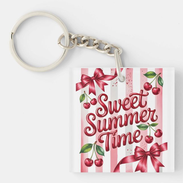 Söta sommartid röda körsbär och rosa band (Framsidan)