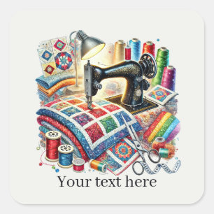 Söta sömnadsentusiaster lägg till text  fyrkantigt klistermärke