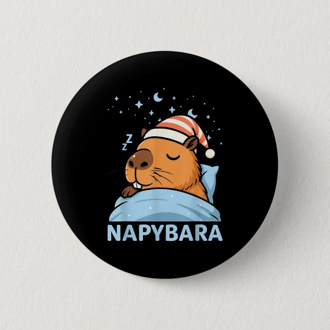 Söta sömniga kapybara roliga napybara pyjamas  knapp (Framsida)