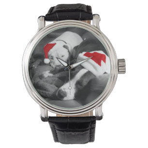 söta sömniga pitbull-valpar jul tomte armbandsur