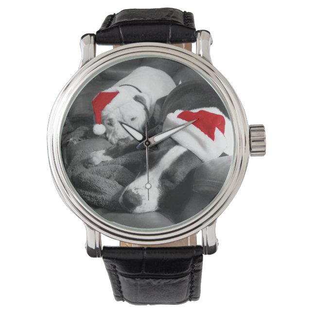 söta sömniga pitbull-valpar jul tomte armbandsur (Framsida)